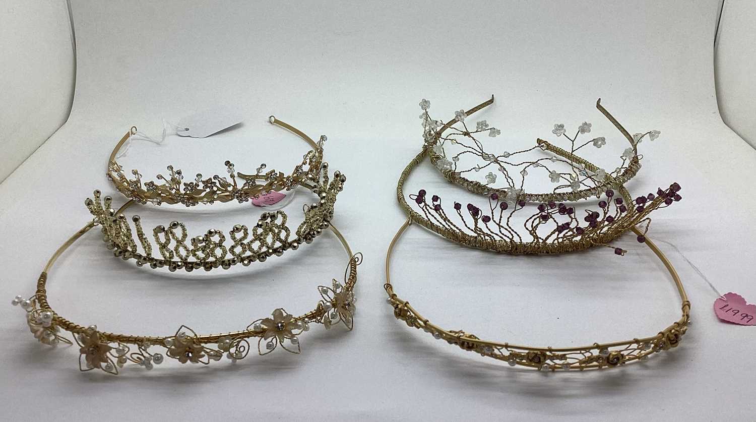 Lot 8 - Ex Bridal Boutique Gilt Metal Tiaras. (6)