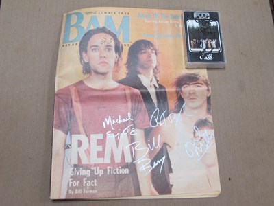 Lot 876 - REM Signed Cover of Bam Magazine, Pulp signed...