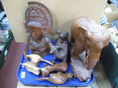 Lot 1096 - Wooden carved figures to include an oritental...