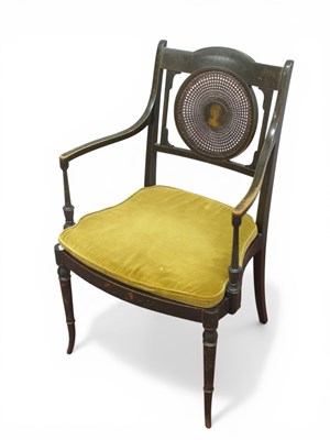Lot 1595 - A XIX Century Style Painted Open Armchair, the...