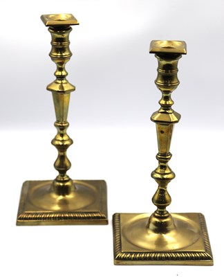 Lot 1307 - A Pair of XIX Century Brass Candlesticks, of...