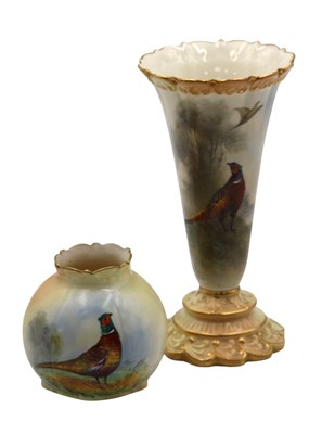 Lot 1074 - A Royal Worcester Porcelain Vase, of trumpet...