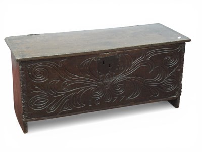 Lot 1586 - A XVII Century Oak Six Plank Rapier Chest,...