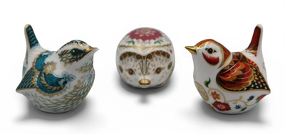 Lot 1098 - Three Royal Crown Derby Porcelain Paperweights,...