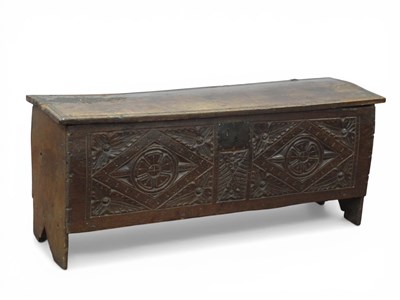 Lot 1592 - A XVII Century Oak Six Plank Rapier Chest, the...