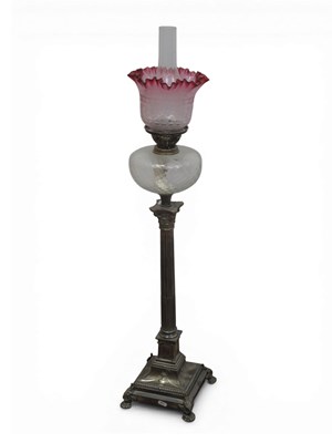 Lot 1243 - An Impressive Oil Lamp, the silver plated...