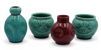 Lot 1079 - A Pair of Burmantofts Pottery Cache Pots, the...