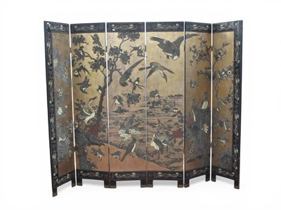 Lot 1555 - A XX Century Six Fold Lacquer Dressing Screen,...