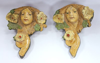 Lot 1357 - A Pair of Art Nouveau Style Hanging Concrete...