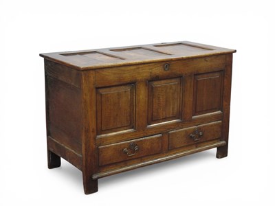 Lot 1611 - An Early XVIII Century Joined Oak Mule Chest,...