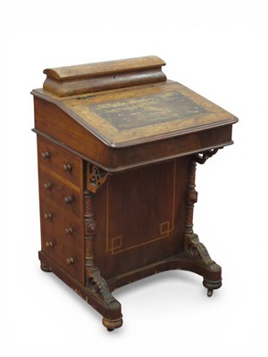 Lot 1603 - A XIX Century Walnut Inlaid Davenport, the...