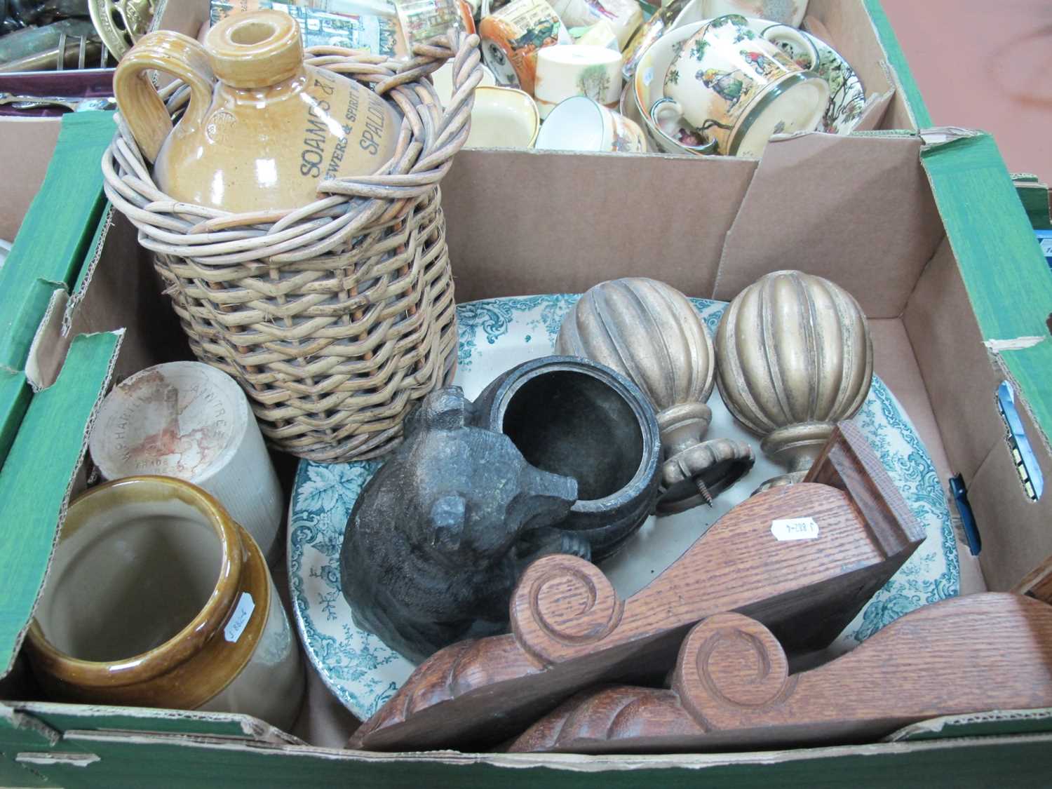 Lot 1097 - Collectables, including pair carved wooden...