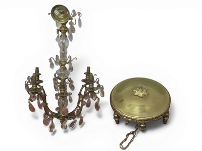 Lot 1245 - A Six Branch Gilt Metal Light Fitting, hung...