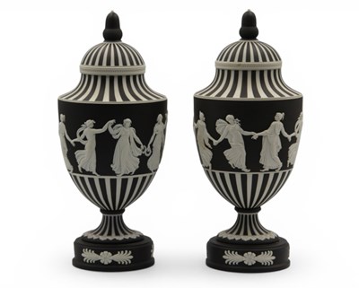 Lot 1067 - A Pair of Wedgwood Pottery Black Dipped Jasper...