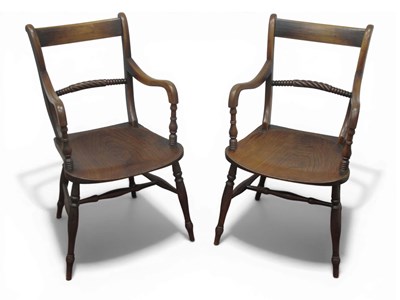 Lot 1534 - A Pair of XIX of Elm-Fruitwood Open Armchairs,...