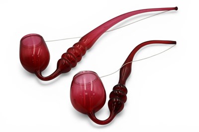 Lot 1015 - Two Cranberry Glass Models of Pipes, 41 and...