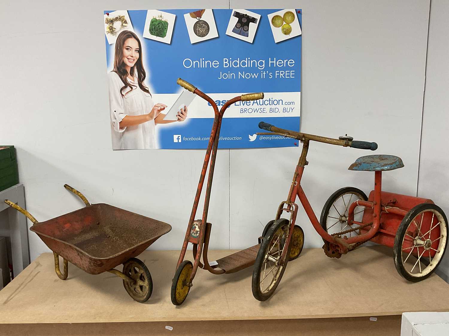 Lot 353 - Three Mid XX Century pressed steel children's...