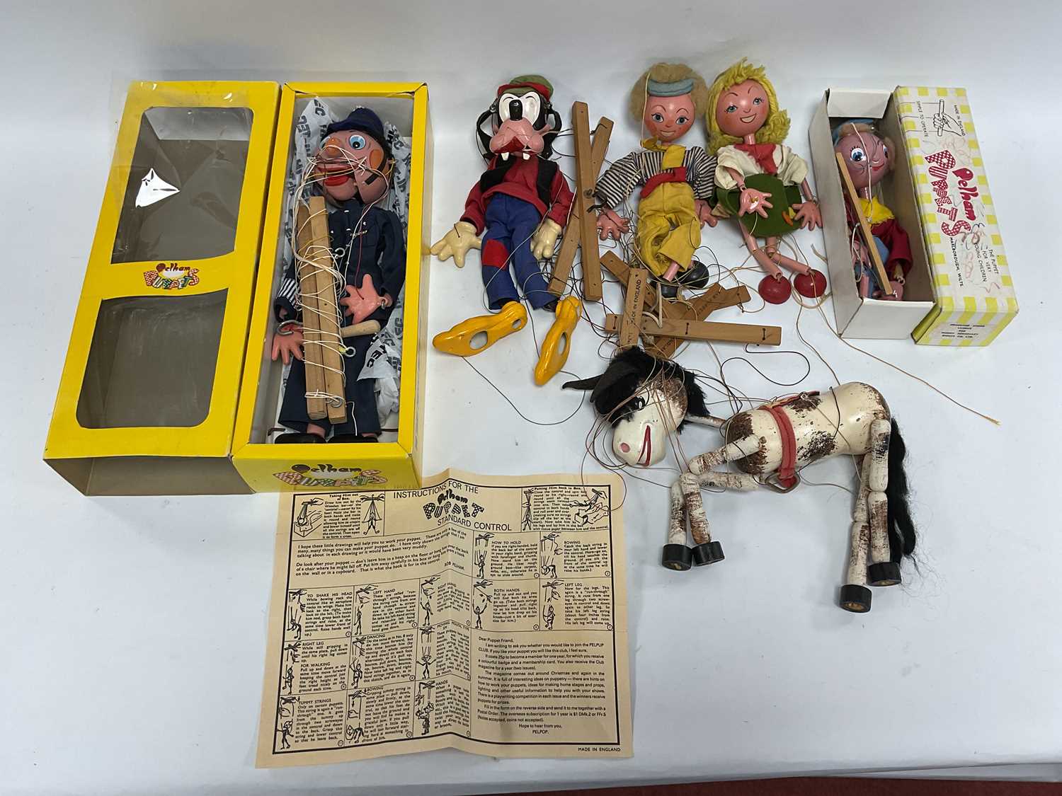 Lot 313 - Six Pelham Puppets, including Goofy, Horse, a...
