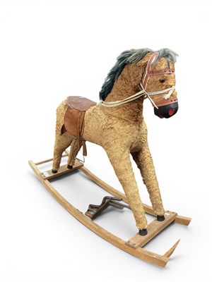 Lot 1528 - Vintage plush rocking horse, featuring wooden...
