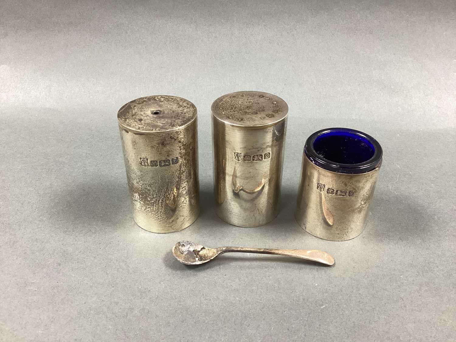 Lot 39 - A 1970's Hallmarked Silver Three Piece Cruet...