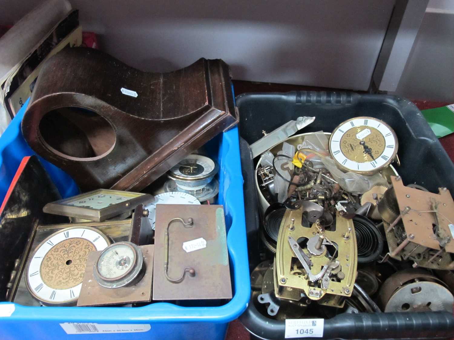 Lot 1045 - Large quantity of clock parts, including cases,...