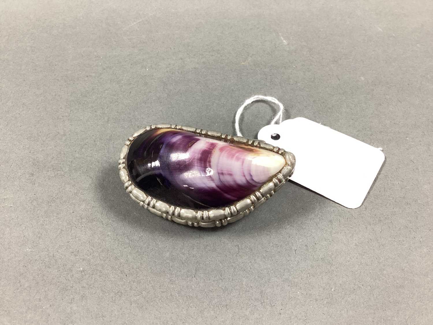Lot 62 - SR Pewter Mounted Mussel Shell Snuff Style Box,...