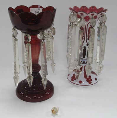 Lot 1397 - Two Victorian-style glass lustres: one pink...