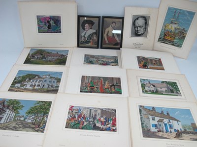 Lot 1284 - Silk pictures, including two framed portraits...