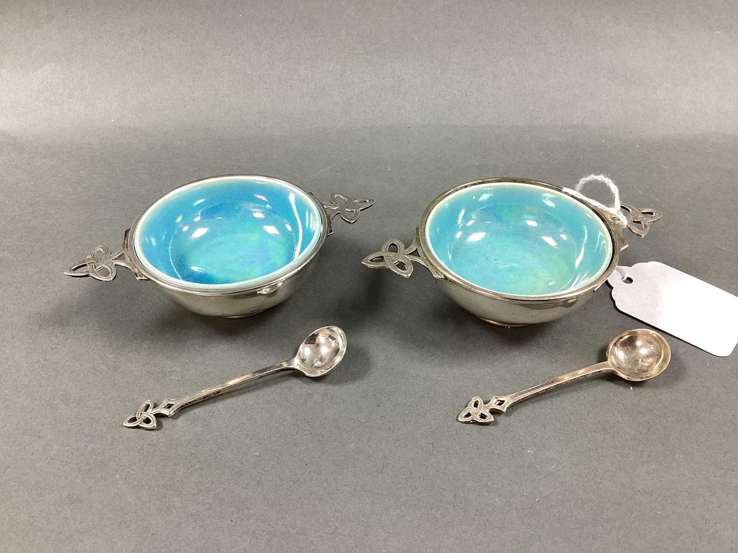 Lot 71 - Ruskin; A Pair of Hallmarked Silver Twin...