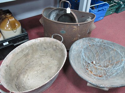 Lot 1432 - Two Galvanized Tubs, sieves, wire basket, D...