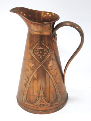 Lot 1393 - Joseph Sankey Art Nouveau Copper Jug,...