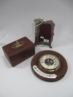 Lot 1351 - An Early 1900s Circular Oak Cased Barometer...