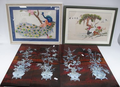 Lot 1301 - Oriental - Needlework on silk of exotic birds...