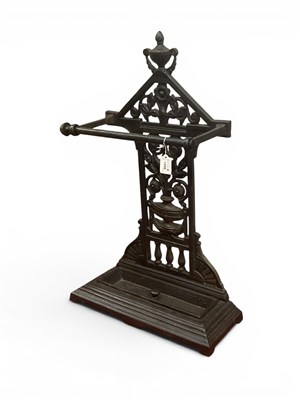 Lot 1498 - XIX Century Cast Iron Sick Stand with vase,...
