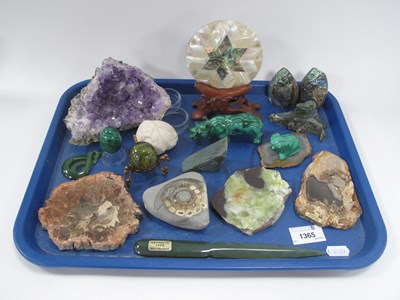 Lot 1365 - Amethyst Geode, Malachite Rhino, frog and egg,...