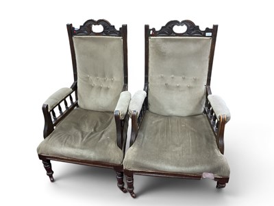 Lot 1570 - Pair of Early XX Century Walnut Framed Easy...