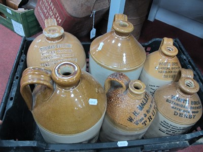 Lot 1431 - Six vintage stoneware flagons, various...