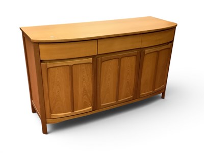 Lot 1575 - Teak Bow-Fronted Sideboard with three drawers,...