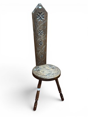 Lot 1537 - A hand carved oak spinning chair by The Studio...