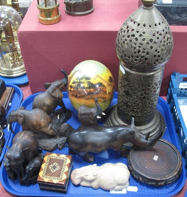 Lot 1380 - Persian Candle Holder, hardwood elephants,...