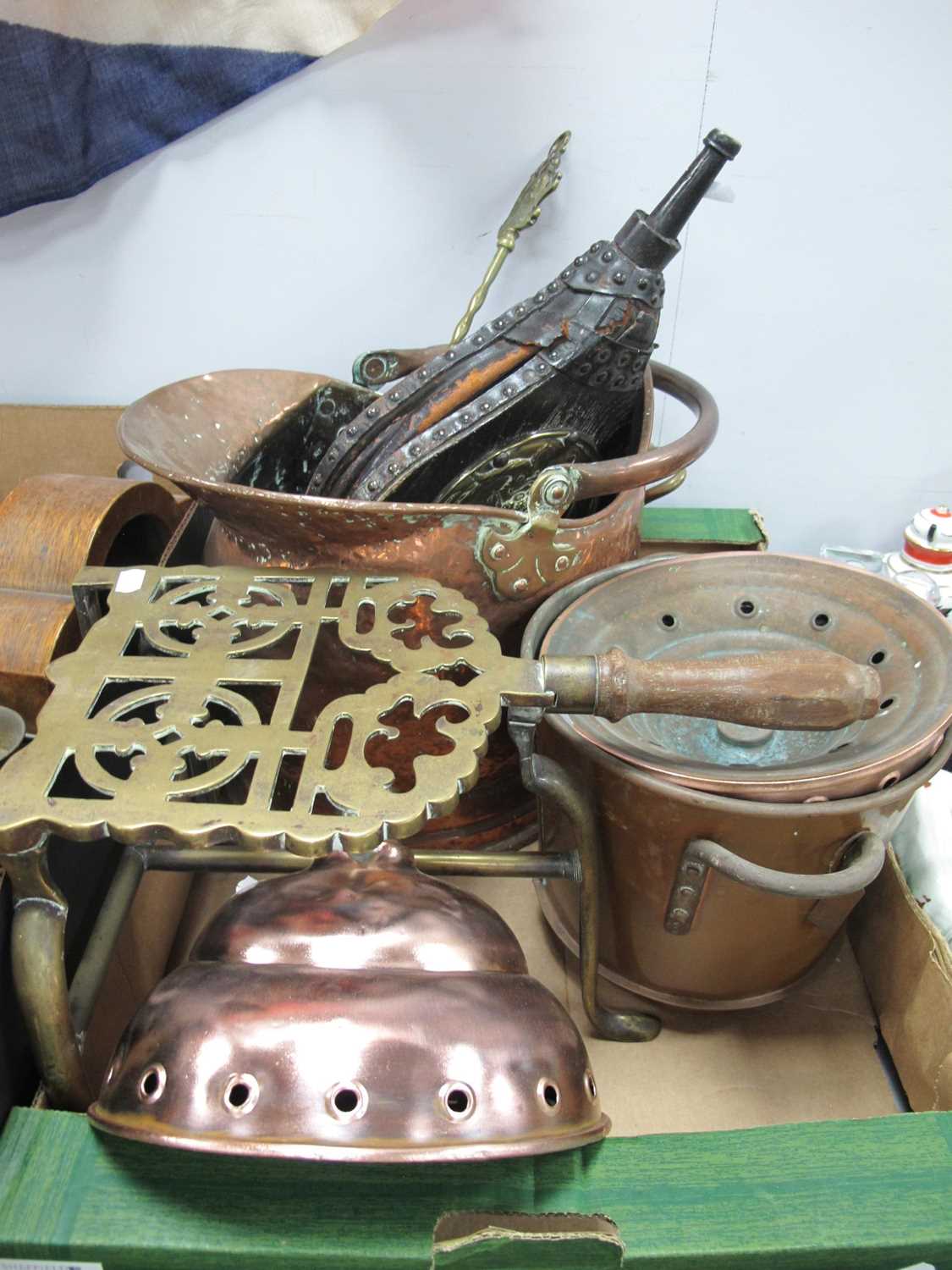 Lot 1009 - XIX Century Brass Footman, copper coal helmet,...