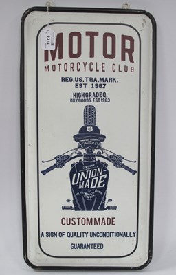 Lot 1314 - Late XX Century Motor Cycle Club Sign, 60cm x...