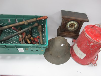 Lot 1419 - Tin Helmet F.V. L2172?, clock, woodworker's...
