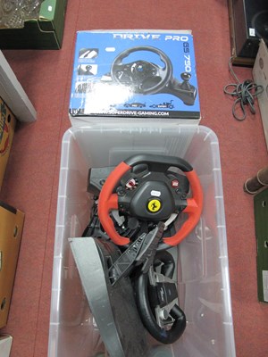 Lot 1060 - Gaming racing steering wheels with pedalboard:...