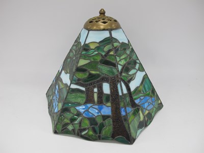 Lot 1405 - A Tiffany-style stained glass lamp shade with...