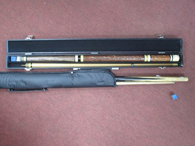 Lot 1330 - Two BCE pool cues, including one hard cased...
