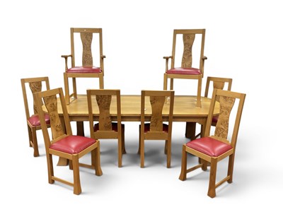 Lot 1544 - Light Oak Oval Shaped Dining Table, together...