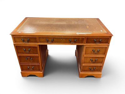 Lot 1507 - Yew Wood Desk with inset scriver to three...