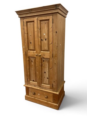 Lot 1483 - Pine Wardrobe, with detachable pediment and...