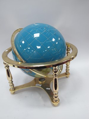 Lot 1394 - A Stone Inlaid Globe Mounted on a brass-toned...